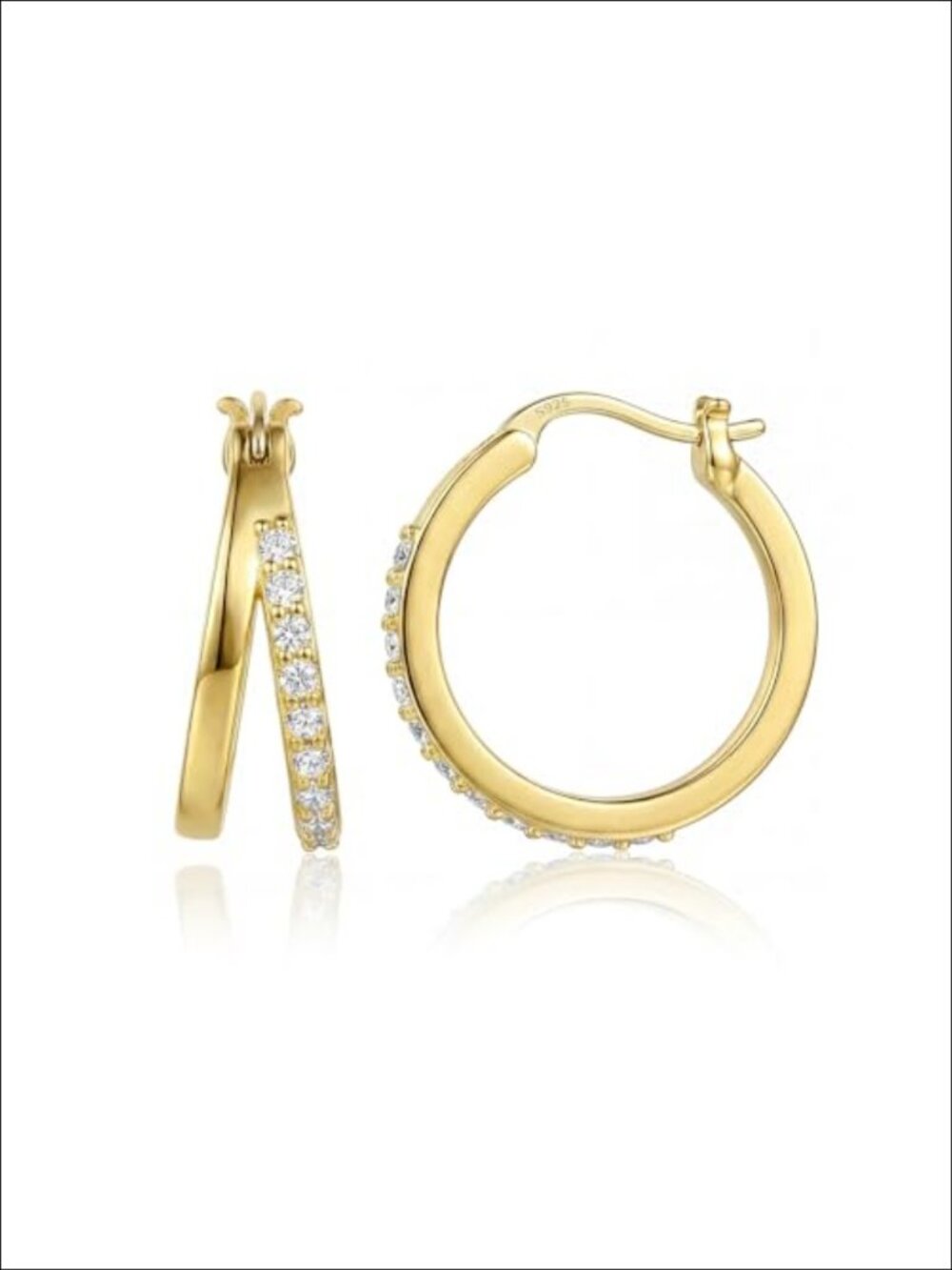 925 Sterling Silver Double Hoop Earrings Cubic Zirconia Small Huggie